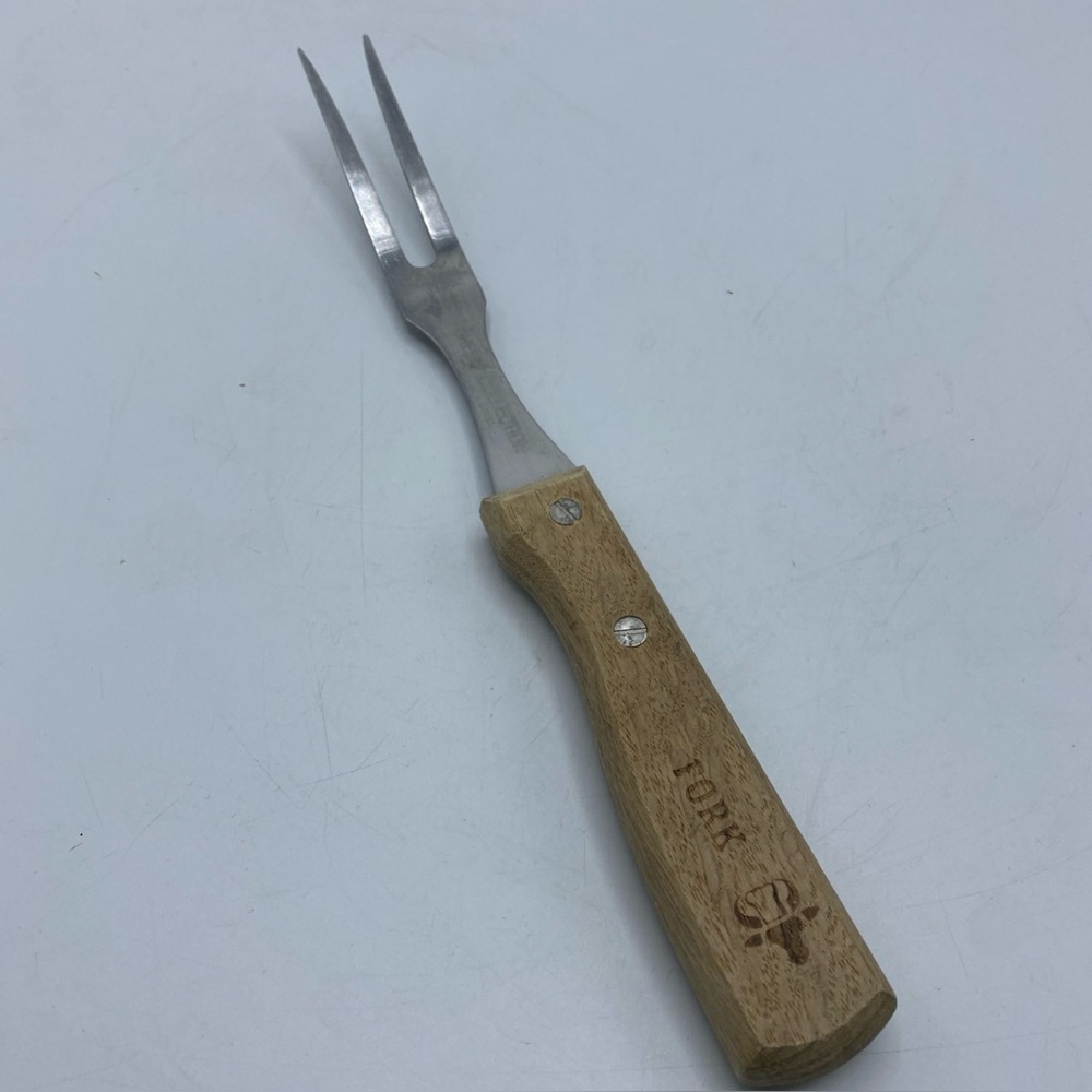 Vintage Prong Carving Fork Meat Cooking Chef’s Collection Wooden Handle Stainles